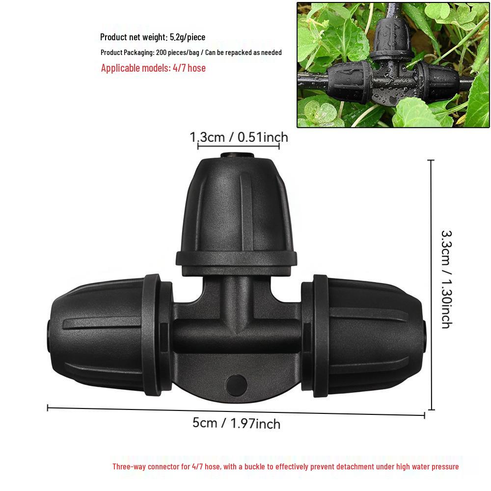 47 Series 4mm Pipe Connector with Lock Buckle - Straight Tee Drip Irrigation Auto Waterer