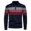 Fashion Foreign Trade Autumn And Winter Men'S Clothing Half Zipper Men'S Sweater Pullover Striped Splicing Knitted Sweater