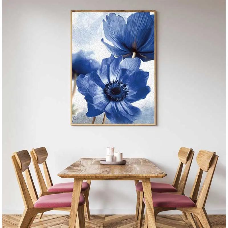 Bloemige Botanische Canvas Print Abstracte Blauwe Bloemplant Poster Scandinavische Stijl Muurschildering Scandinavische Decoratie Afbeelding