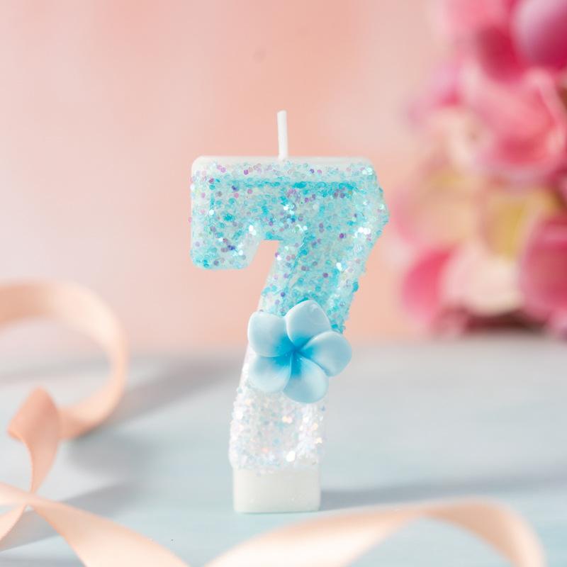 Creative Numbers Birthday Party Day Candles First Year Blue Cute Flowers Cake Decorations
