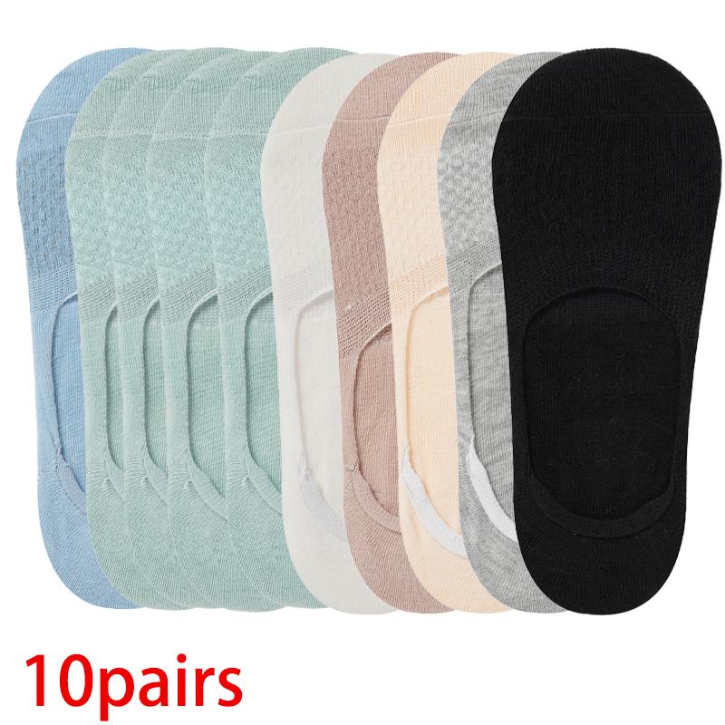 10 Pairs Women's Cotton Cute Cartoon Bear Boat Socks Funny Soft Breathable Kawaii Summer Short Non-slip Invisible Ankle Socks