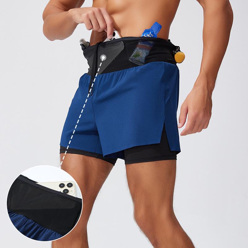 Men's Double-Layer Outdoor Multi-Pocket Fitness Shorts