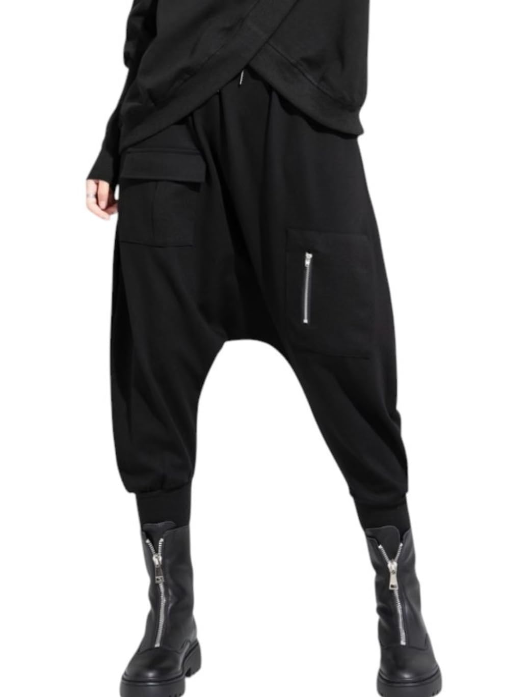 

pLegLad Шаровары Широкие Штаны Карго Джоггеры Свободные Уникальные Черные Женские Брюки, Мужские Брюки, Брюки в Стиле Хакама, Посадка, чёрный