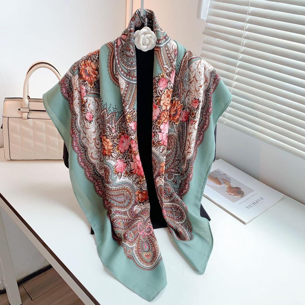 Printed square scarf new retro dual-purpose oversized scarf sunscreen Xinjiang travel versatile headscarf shawl