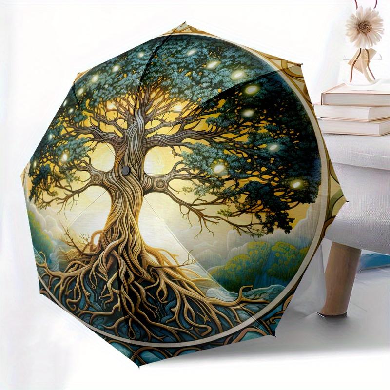 Lebensbaum Regenschirm, Tragbarer 3-fach Kompakter Regenschirm für Herren & Damen, S65