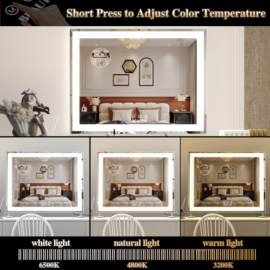 BEAUTME Actress Tabletop LED Hollywood Three Color Lighting For Wall Adjustable 10x Magnifying White X 405 X 140 Mirror, Mirror, Makeup, Mirror, Mode,