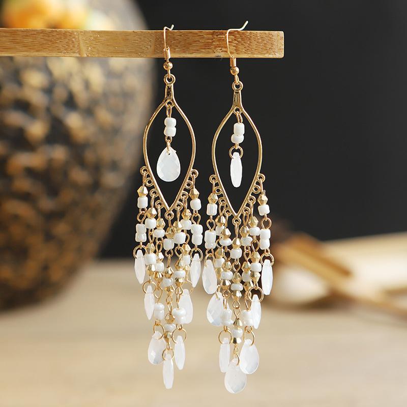 

Long Jewelry Vintage Tibetan Multicolor Tassel Section Round Beads Women Dangle Earring Pendant Straight Hanging Earings Jewelry