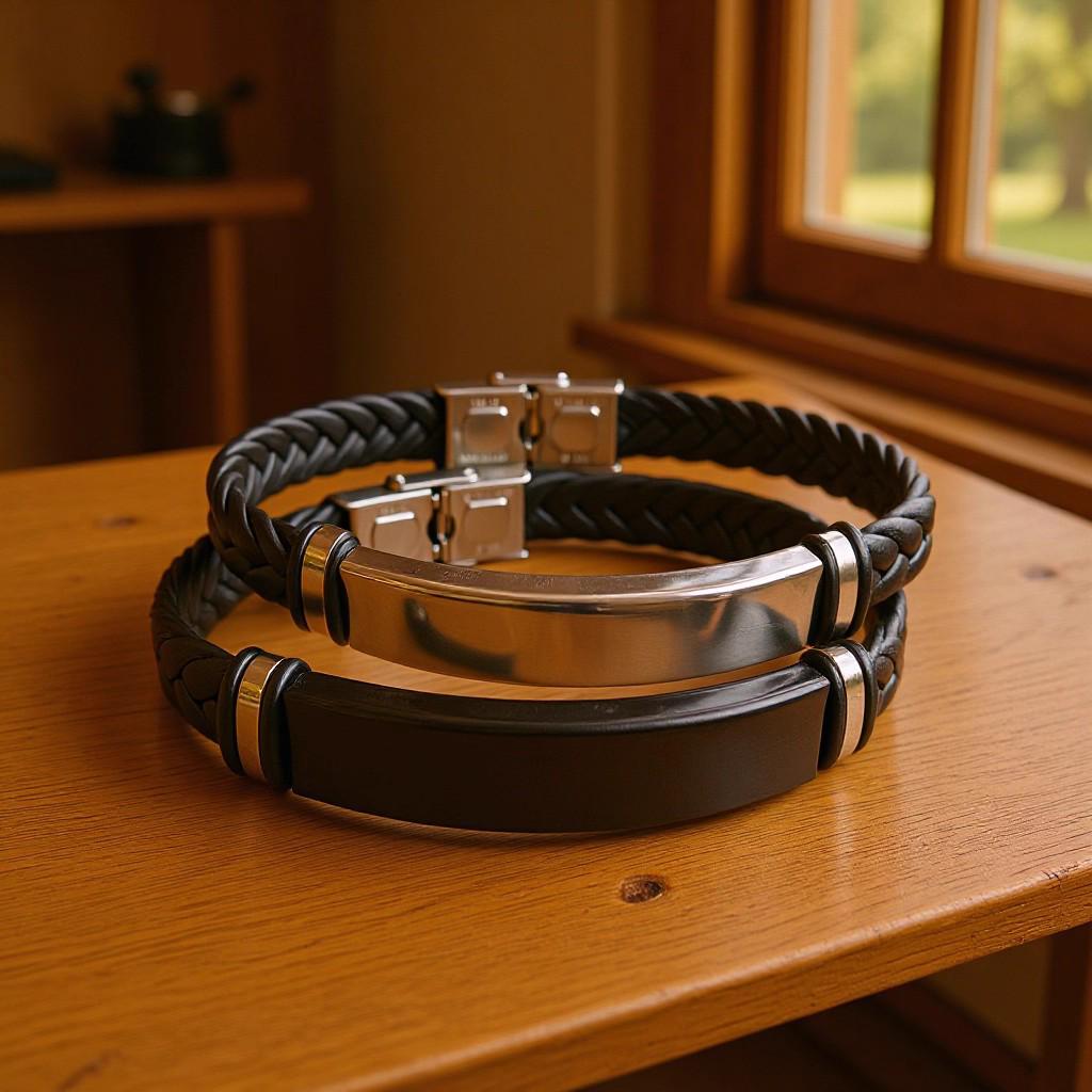 Men's Retro Titanium Steel Sports Bracelet with Engraved Stainless Steel and Anti-Static Microfiber Rope