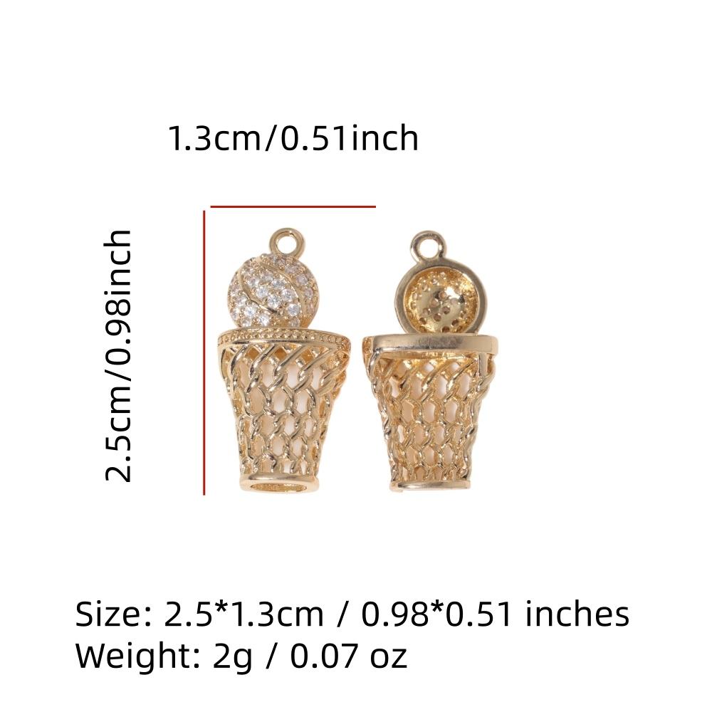 Zirconia Basketball Copper Charms, Golden Plated DIY Jewelry Pendants for Earring Necklace Craft