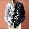 Herren Hemden mit Musiknoten-Print Langarm Lässiger Cardigan Neue Knöpfe Urlaubsmode Hemden