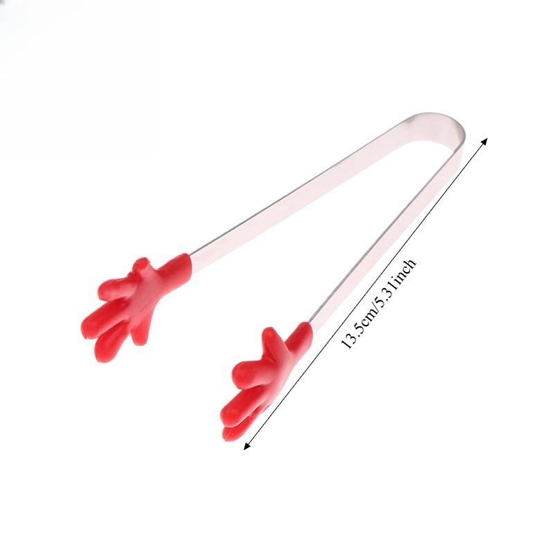 1PC Mini Silicone Food Clips Stainless Steel Handle Palm Stainless Steel Lovely Antiskid Snacks Tweezers Not Nirty Hand Tools