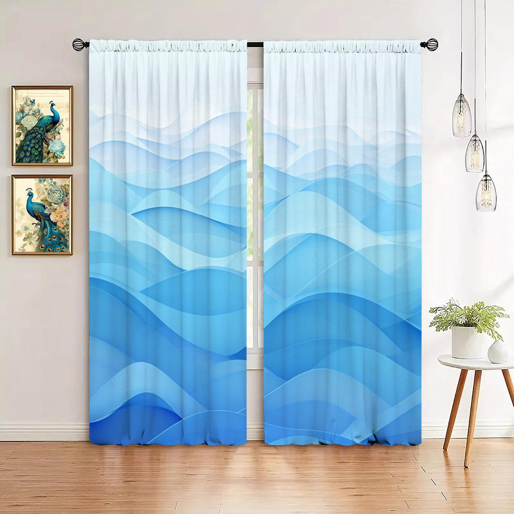 2pcs Artistic Waves Printed Curtain for Home Decor - Rod Pocket Window Treatment for Bedroom, Office, Kitchen and Living Room
