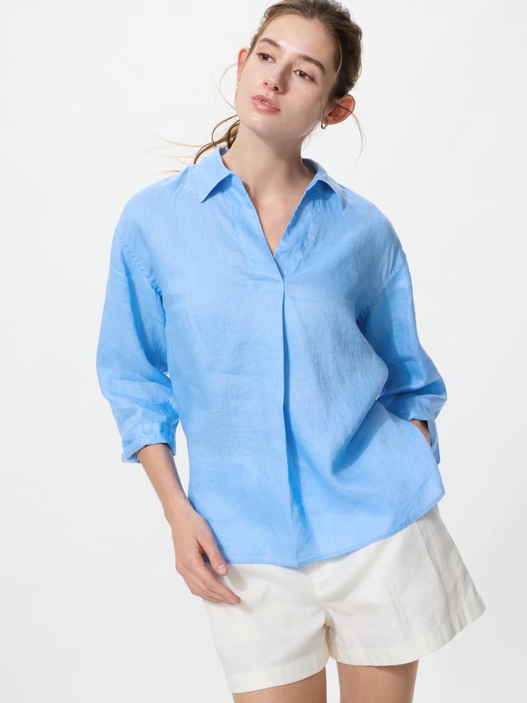 Uniqlo Premium Linen Skipper Collar Shirt  Part 7 