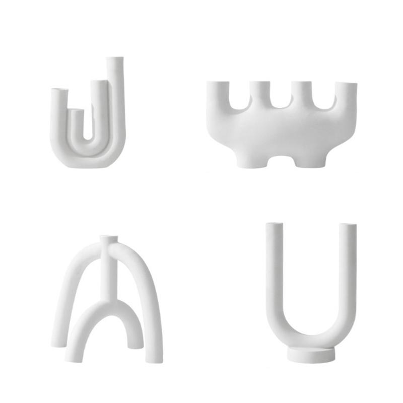 

White Ceramic Candlestick Modern Abstract Geometric Stand Tealight Holder Dropshipping