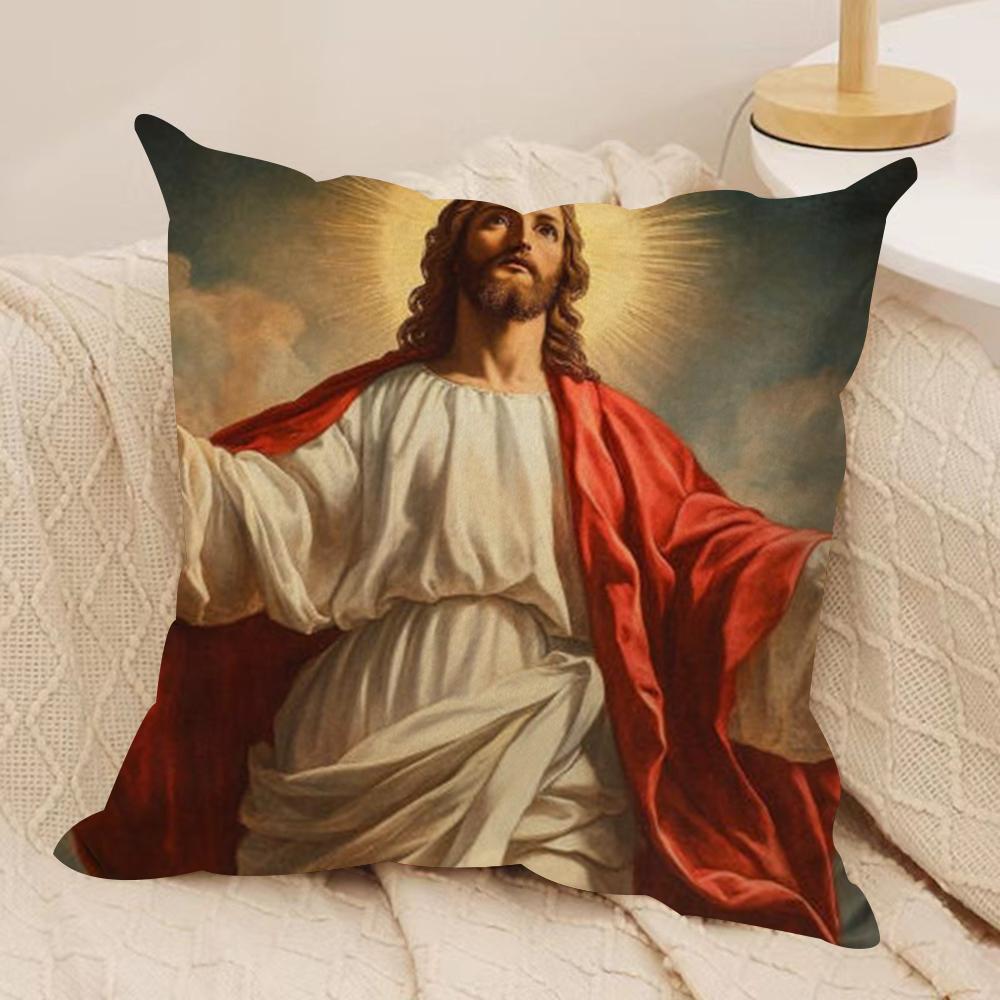 Jesus Christ Portrait Cushion Cover Pillowcase Ultra Soft Skin Friendly Fabric Cloud Like Comfort Concealed Zipper