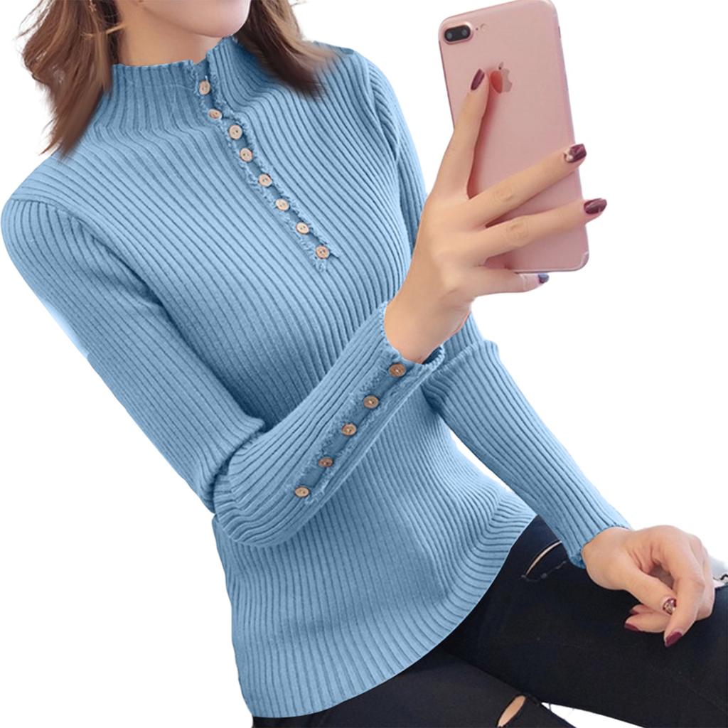 Women's Half-high Collar Base Layer Shirt Slim Button Sweater
