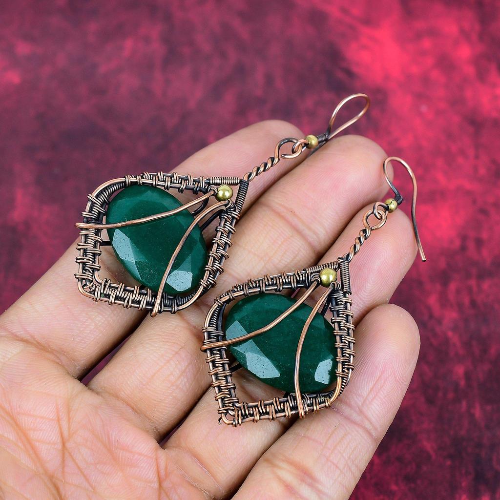 Faceted zambian emerald earring copper wire wrapped jewelry gemstone earring copper earring anniversary gifts handmade jewelry drop earrings