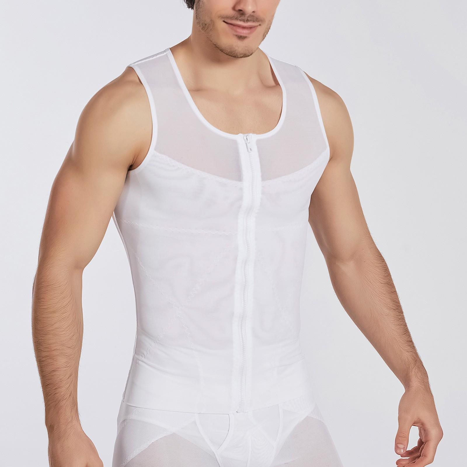 

Мужской утягивающий жилет на молнии с тонкими пуговицами для регулировки груди и живота XXL белый