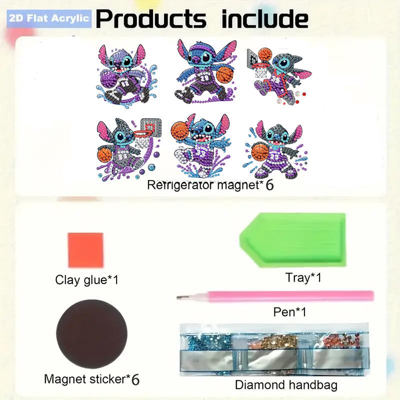 6Pcs DIY Diamond Painting Refrigerator Magnets, Disney Stitch, Cross-stitch Round Diamond Handicraft Home Decoration Gift