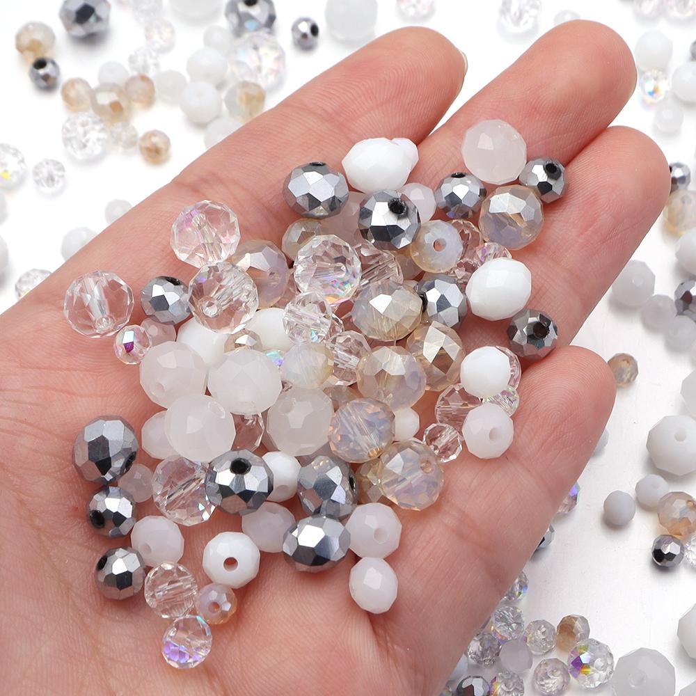 100-200 Stück 4 6 8 mm facettierte Glasperlen Weiß Gemischt Rondelle Kristall Lose Abstandshalter Perlen Für Schmuckherstellung DIY Armbänder Halskette