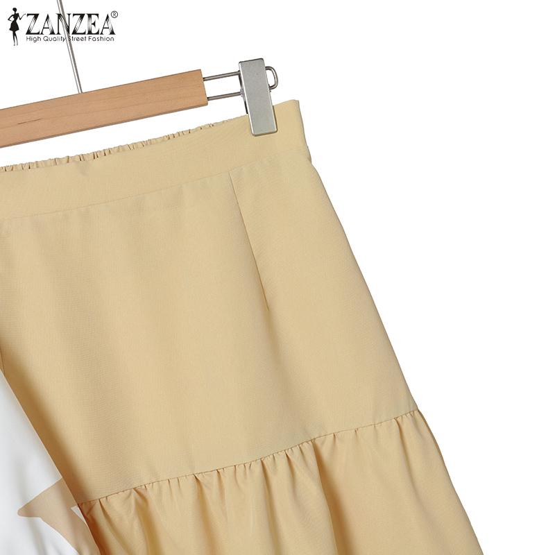 ZANZEA Damska Bluzka z Nadrukiem i Długie Spódnice Letnie Zestawy Dwuczęściowe