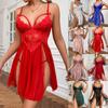 Ladies Erotic Lingerie Sexy Lace Stitching Slit Nightdress Two Piece Underwear Suit