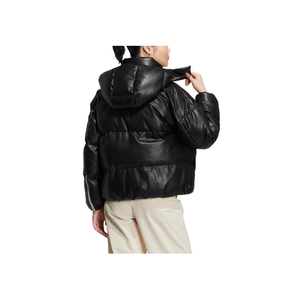 Adidas Originals Clover FW22 Down Jacket With Brand Logo Embroidery And Solid Color Single-Breasted Hooded Design Women Outerwear Black HS9526