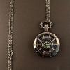 Vintage Black Compass Design Quartz Pocket Watch, With Necklace Pendant, World-Time Feature, Pointer Display Pocket Watch