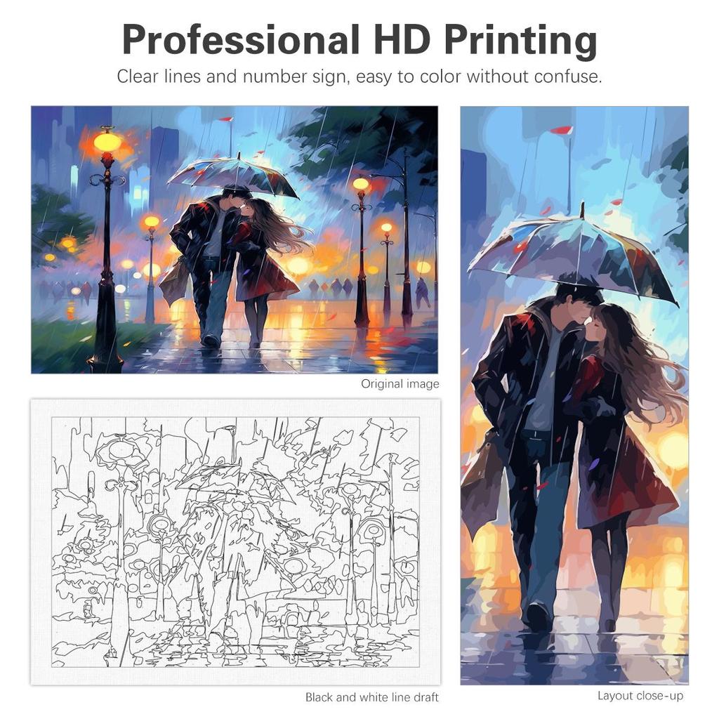 Malen nach Zahlen mit Rahmen, Cartoon-Liebhaber, handgemalt, zum Ausmalen, zum Basteln, zum Selbermachen, Malen nach Zahlen, einzigartiges Geschenk für Heimdekorationen, 40 x 50 cm