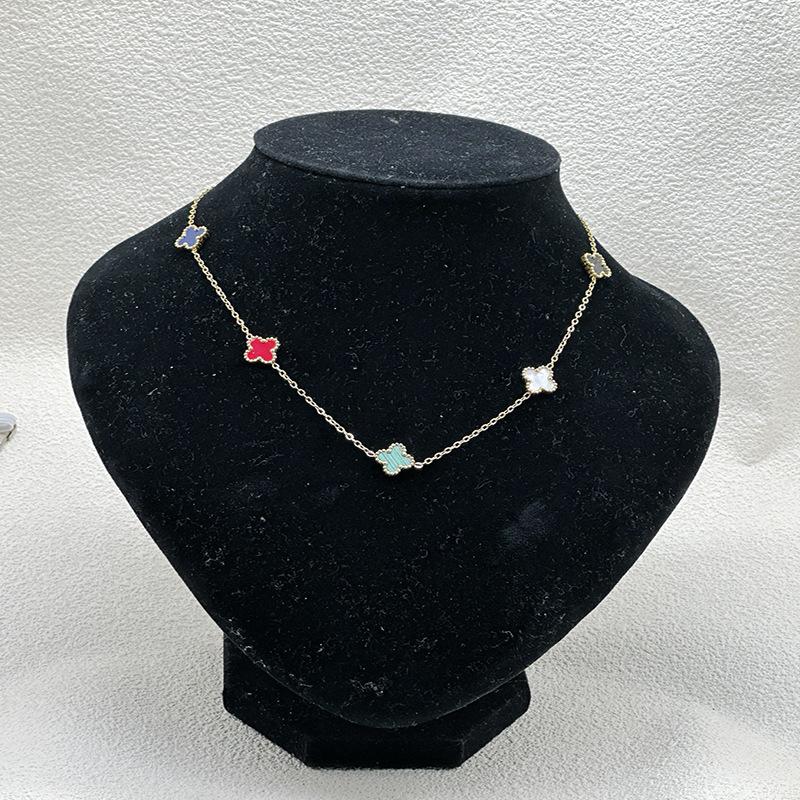 

New 13mm Four-leaf Clover Five-flower Necklace Does Not Fade High Version 11mm Titanium Steel Clavicle Chain Jewelry 13mm разноцветный