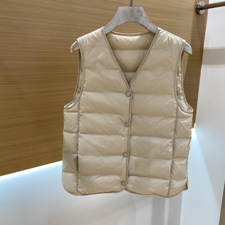 White Duck Down Jacket Liner Women's New V-neck Light and Thin Vest Stacked Inside with Bottom Down High-end Vest