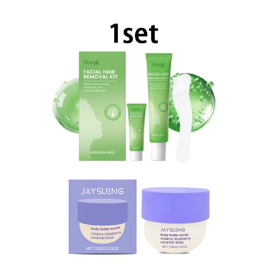 Hoygi Facial Hair Removal Cream Set Jaysuing Blueberry Caramel Body Scrub Centella Asiatica Essence Gentle Nourishing Care Set 1set