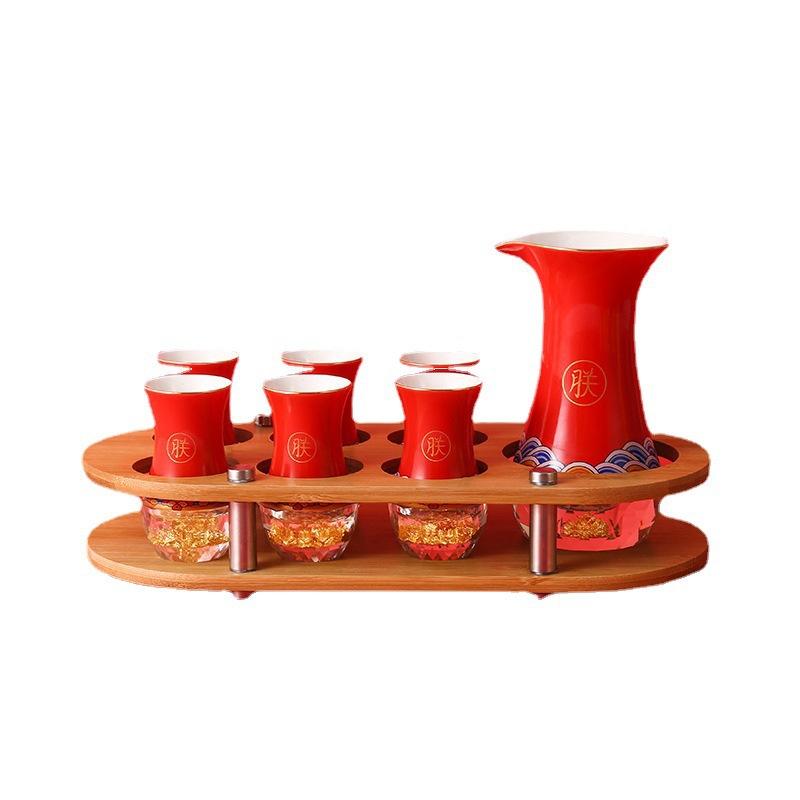 Ceramic Gold Foil Baijiu Cup Set, Household Crystal Glass Wine Dispenser, High-End Luxury Wine Set, Gift