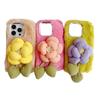 For iPhone 16 Pro Plush Phone Case 3D Flower Decor Fluffy TPU Back Cover