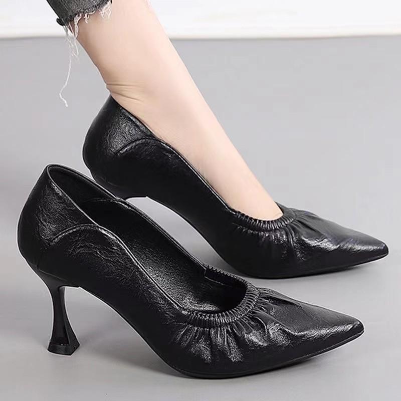 Fashion casual single shoes women's 2024 new thin heel pointed professional work shoes two wear high heels versatile small leather shoes