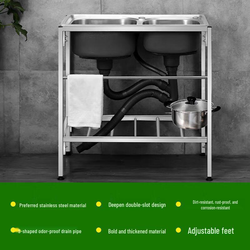CHENDU Stal Nierdzewna 304 Podwójna Komora Zlewozmywakowa ze Stojakiem, Zestaw 13-elementowy