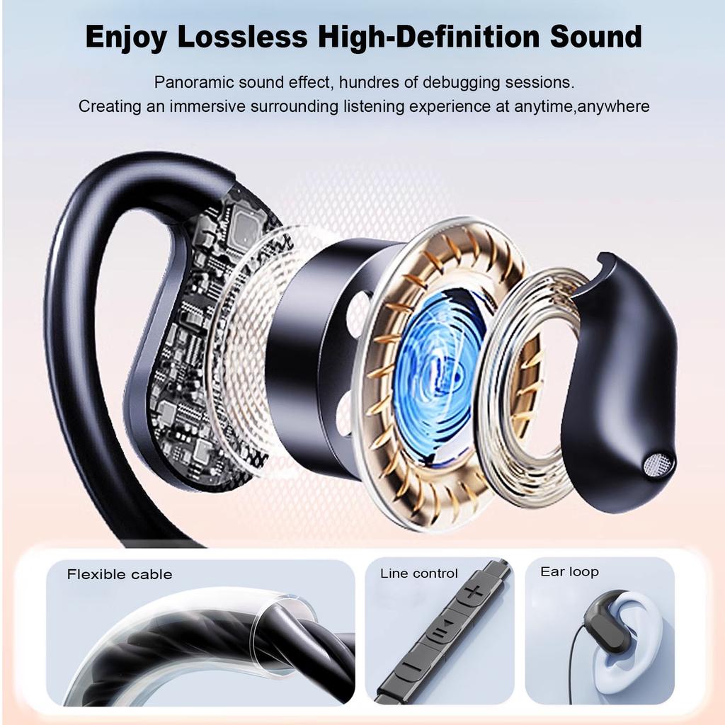 Open Ear Wired Headphones 3.5mm/Type-C  Air Conduction Earphones Not in Ear Sports Headset with Microphone for Running Learning