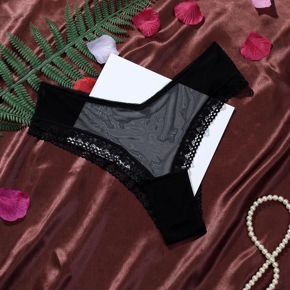 Low Waist Lace Flower Transparent Briefs Female Lingerie Romantic T Panties Lady