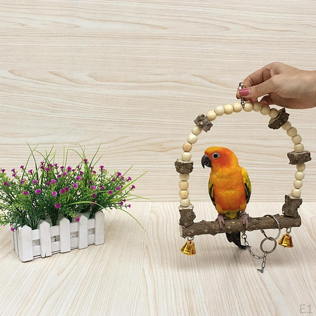 Natural Wooden Bird Perch Parrots toys Stand Holder Cage Hanging