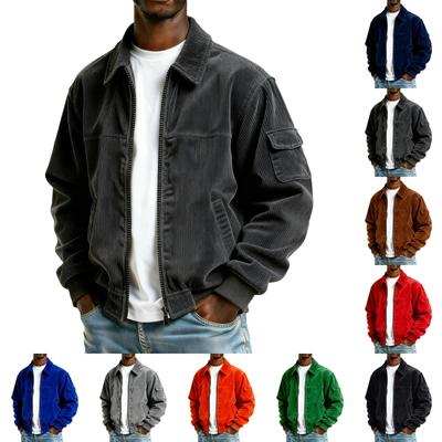 Herren Kordjacke mit Tasche und Reißverschluss Herren Übergröße Freizeit Sportjacke