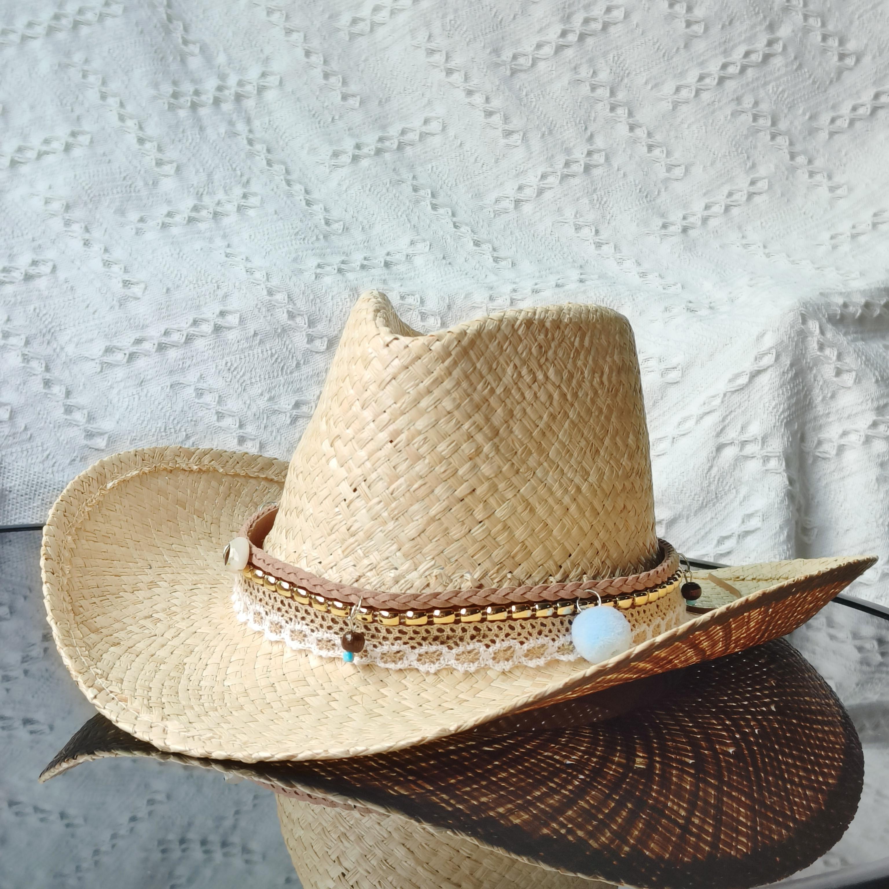 

light Western Cowboy Straw hat women Fashion Large Brim straw hat Party Outdoor summer cowboy Sunshade Jazz Hat Panama soft 56-58