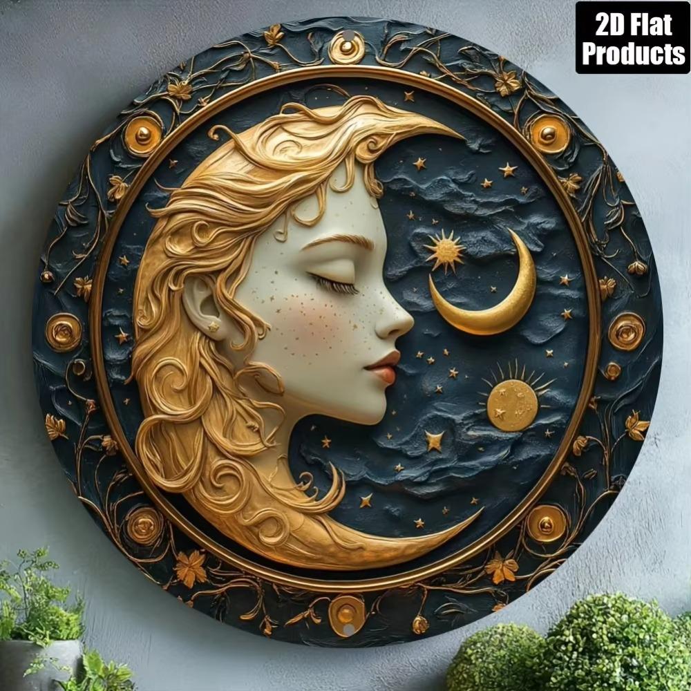 

Vintage Golden Hair Sun Moon Metal Wall Art Decor 40x30cm маджента