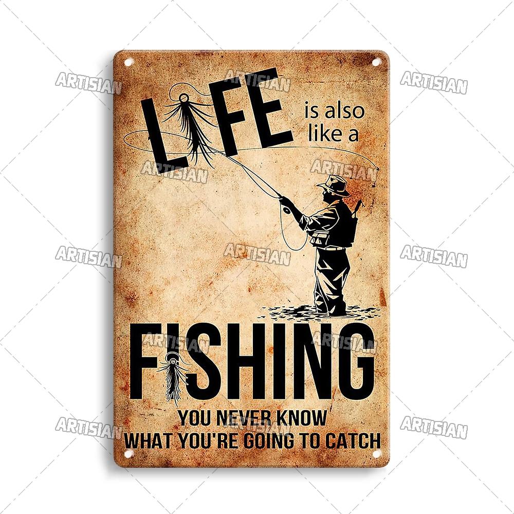 Artisian Fishing Metal Sign Sport Tin Plaque Lure Bait Decorative Poster Wall Decor Garage Bar Pub Club Hotel Cafe Kitchen Home