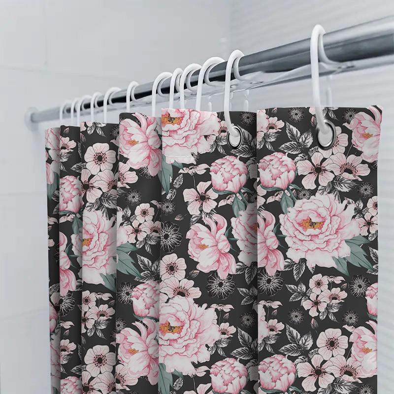 Modern Floral Shower Curtain Black Pink White Flowers Decorative Bathtub Cover Home Bathroom Accessories For Wedding Party Decor