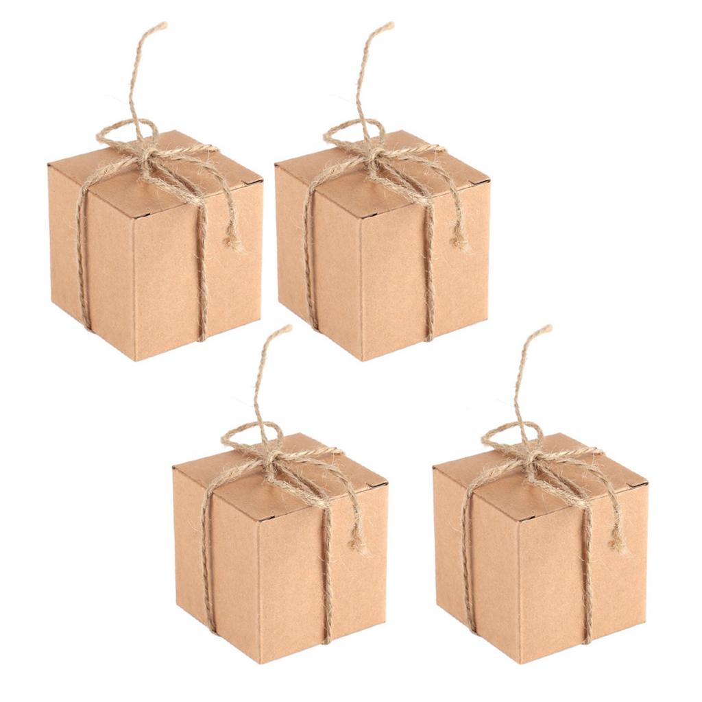 50PCS Brown Kraft Paper Square Wedding Favor Candy Chocolate Gift Party Supply Boxes