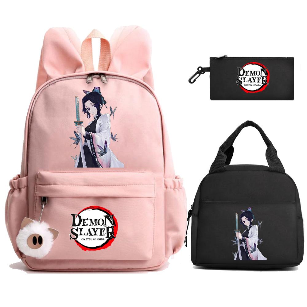 3Pcs/set Anime Demon Slayer Printed Backpack Lunch Bag Pencil Case for Student Schoolbag Girl Women Large Capacity Waterproof Travel Bag Gift