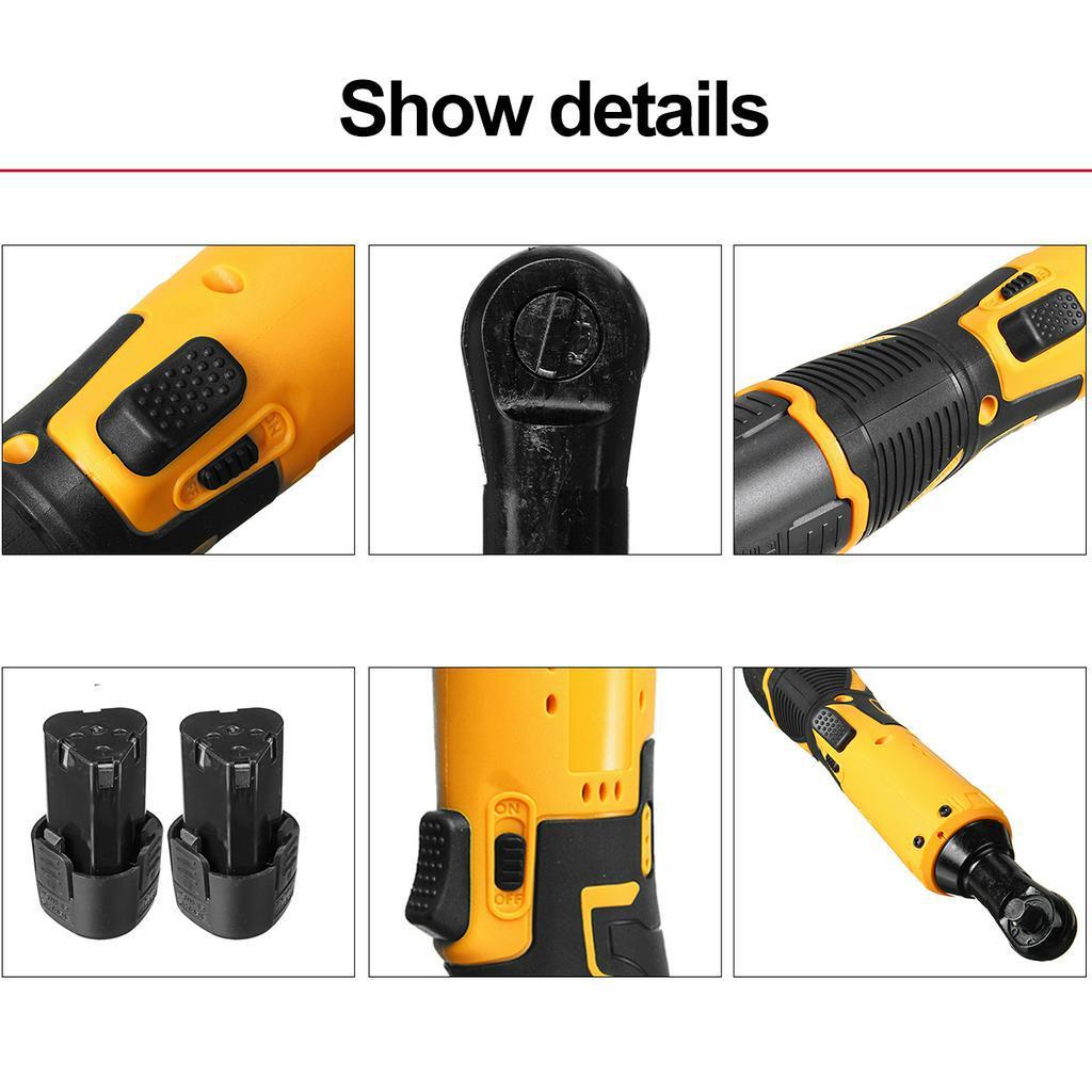7200mah Power Cordless Ratchet Wrench 3/8" 12V with 2 Li-ion Electric Wrench Max. Torque 45 Compact WIth LED Light Yellow