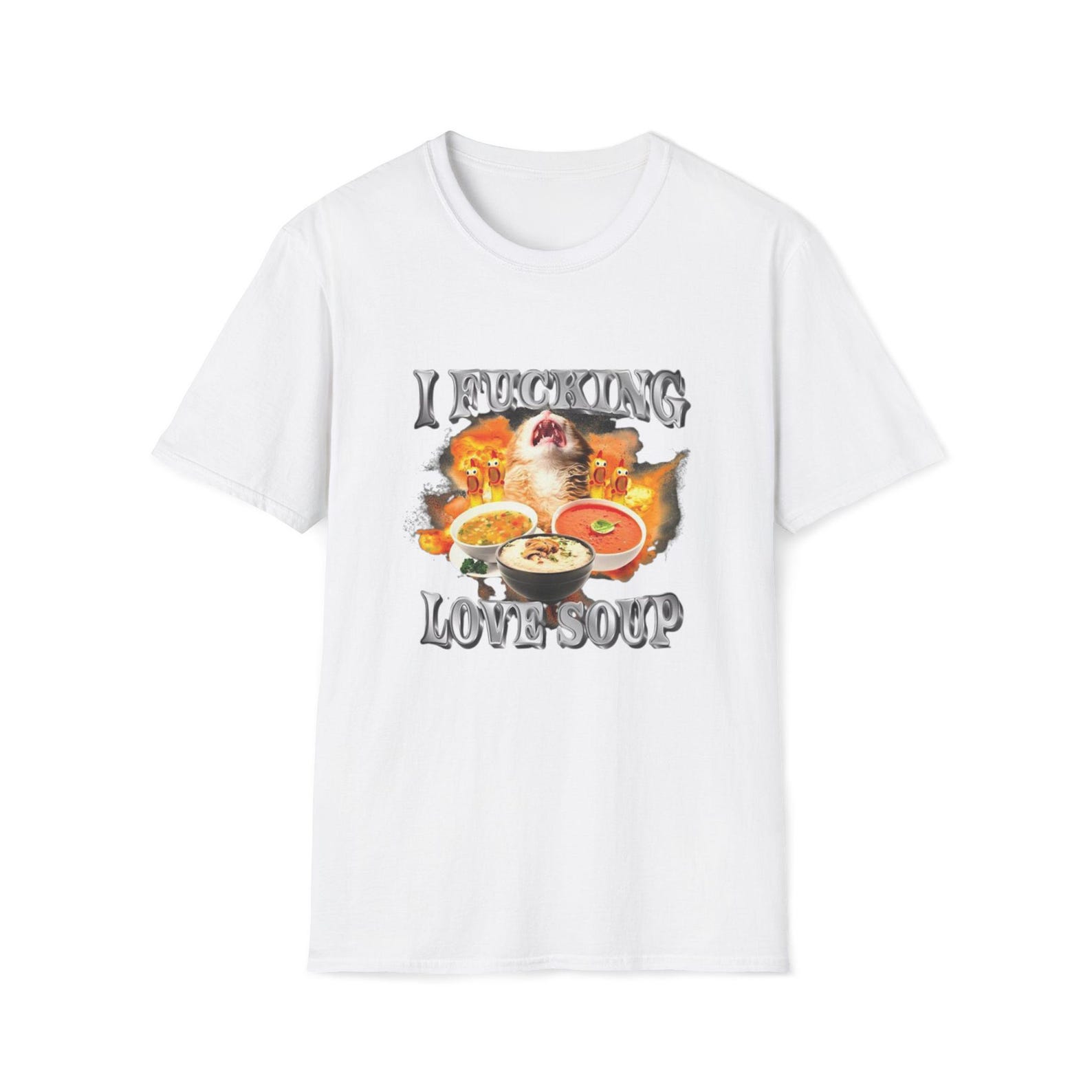 I Fucking Love Soup Trending Funny T-Shirt | Cat Eating Soup Graphic Tee L