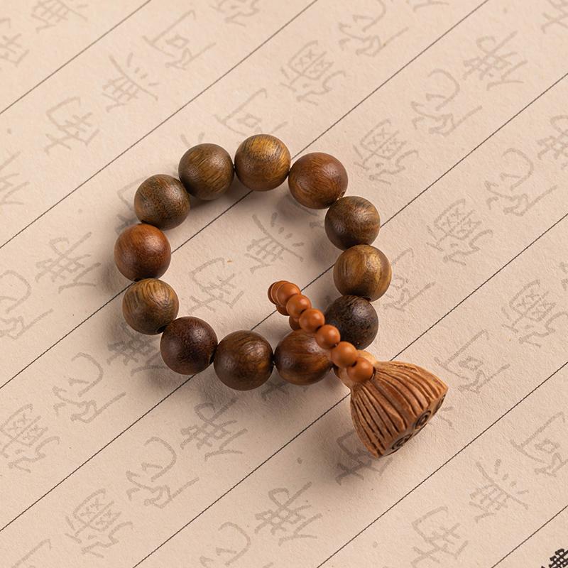 Natural Green Sandalwood Lotus Pod Prayer Beads for Women - Soft Hand-Twisted Buddhist Wenwan Bracelet.
