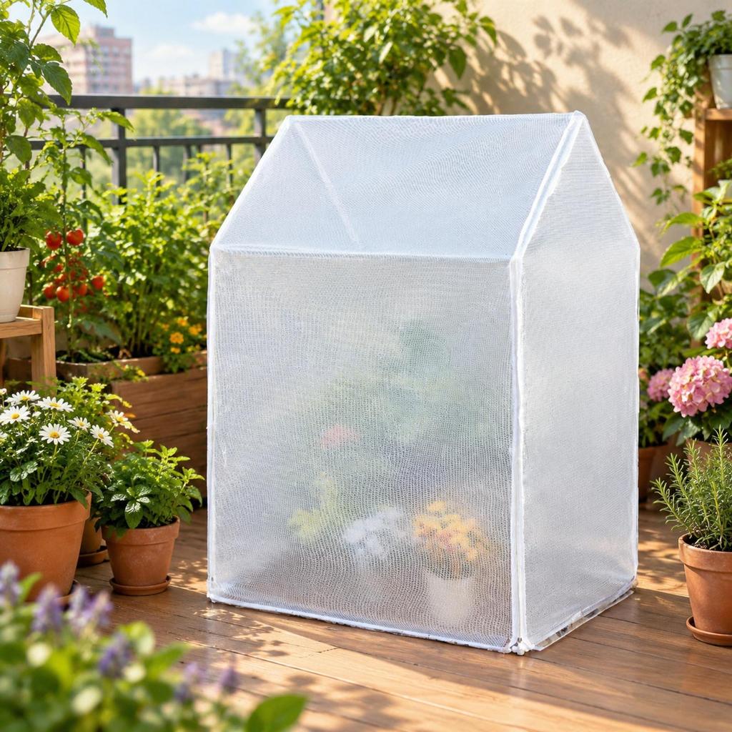 Mesh PVC Cover Greenhouse Warmth Retaining Tubulars Frame Zippered Access for Balcony,